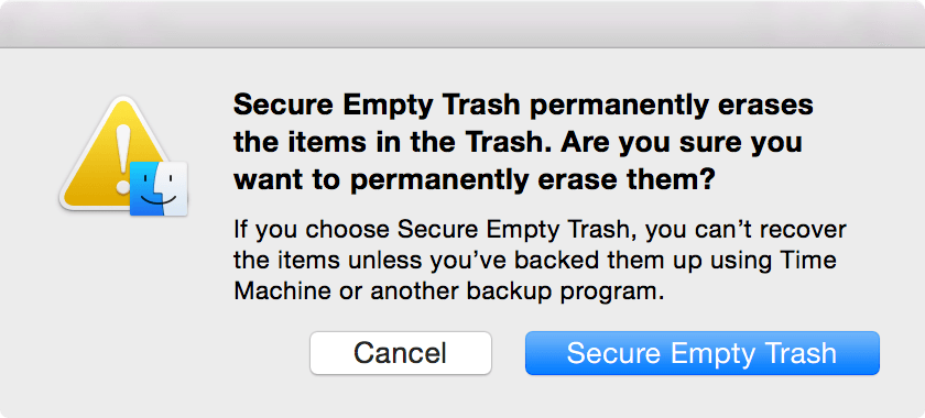 secure empty trash mac missing