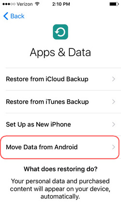 Elije mover datos desde un dispositivo Android