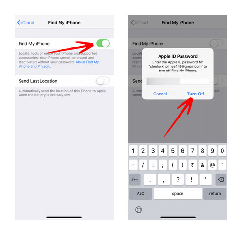 disable find my iphone from icloud