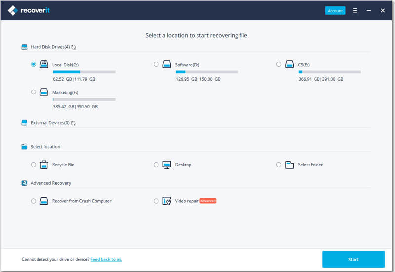 sélectionner le dispositif à scanner