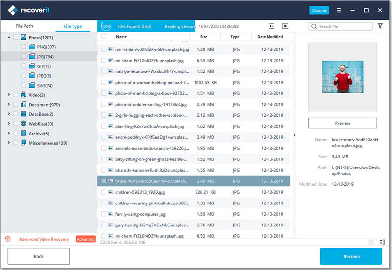 iskysoft data recovery search recovered files