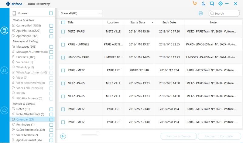 restoring just calendar from backup iphone