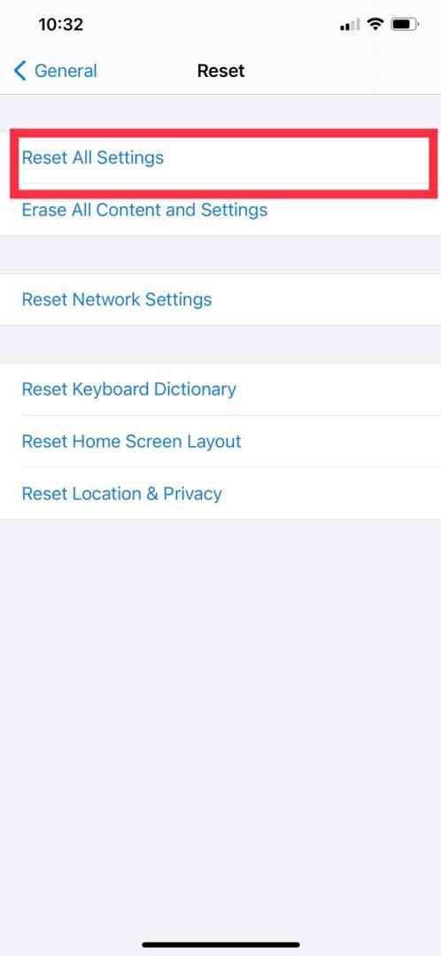 reset all settings