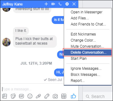 how can i delete conversation on facebook messenger