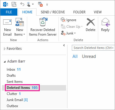 deleted recover outlook messages message folder step want look