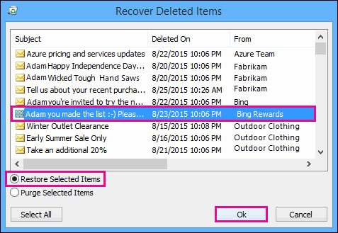 deleted outlook recover messages items restore recovery android