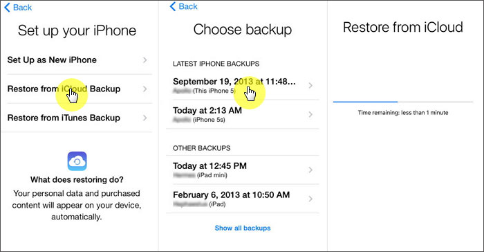 restore from icloud backup new phone