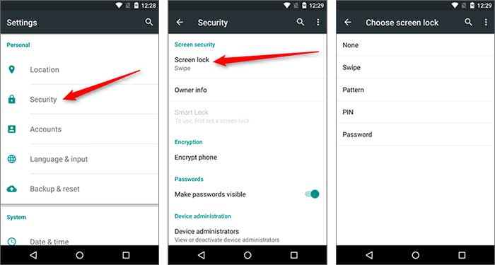 samsung settings passwords